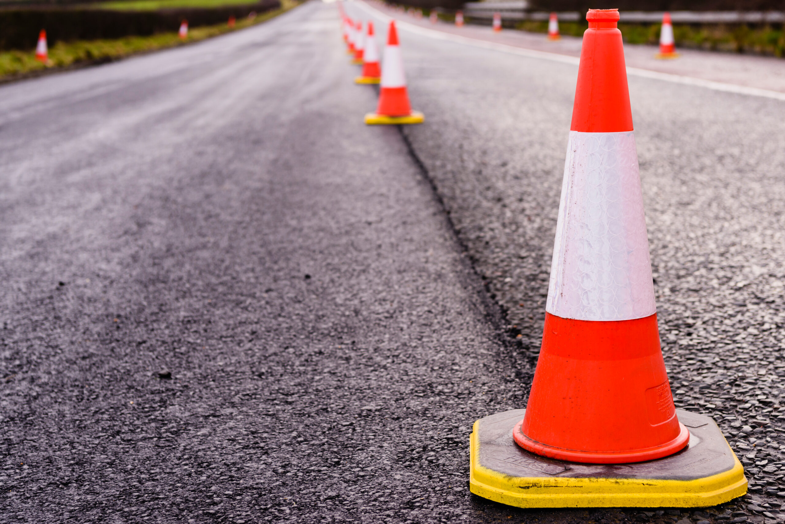 Row,Of,Traffic,Cones,Along,The,Middle,Of,A,Road