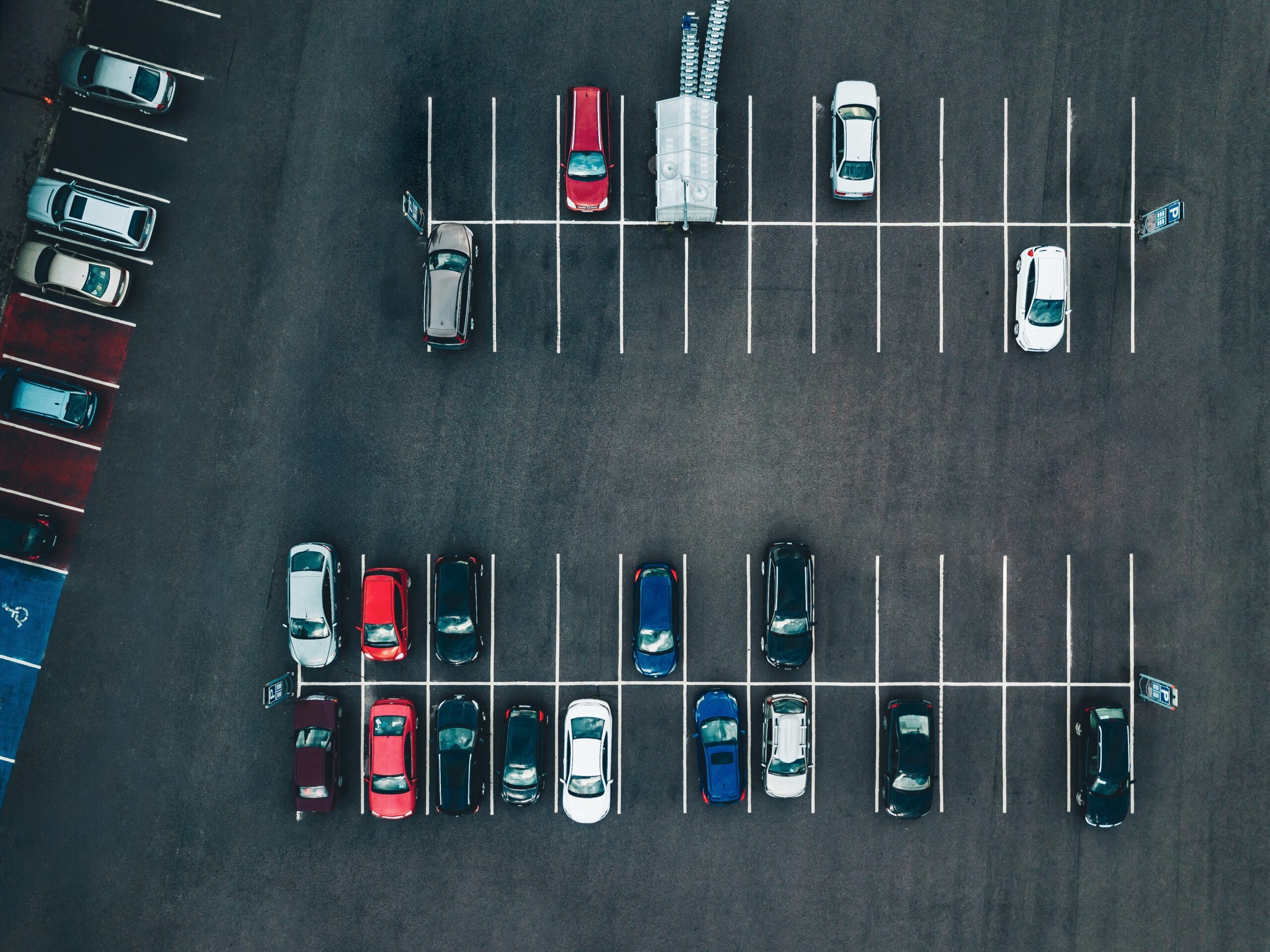 Aerial,View,Of,Cars,At,Car,Park,,Almost,Empty,Parking